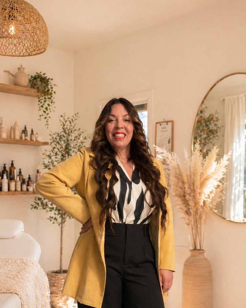 Christina DeLima, founder of Glamorous Grinz & Beauty, in her Lakehurst studio